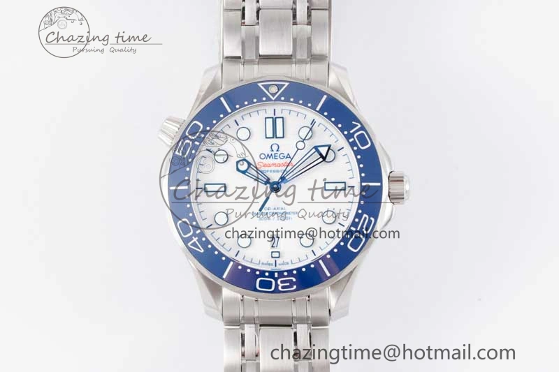 Seamaster Diver 300M SS Blue Ceramic Bezel JVSF 1:1 Best Edition White Dial on SS Bracelet A2824