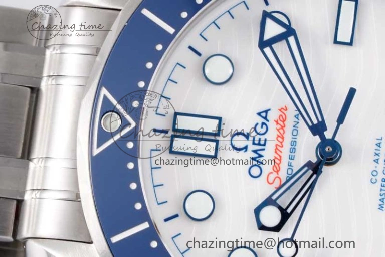 Seamaster Diver 300M SS Blue Ceramic Bezel JVSF 1:1 Best Edition White Dial on SS Bracelet A2824