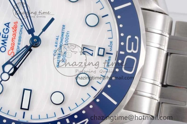 Seamaster Diver 300M SS Blue Ceramic Bezel JVSF 1:1 Best Edition White Dial on SS Bracelet A2824