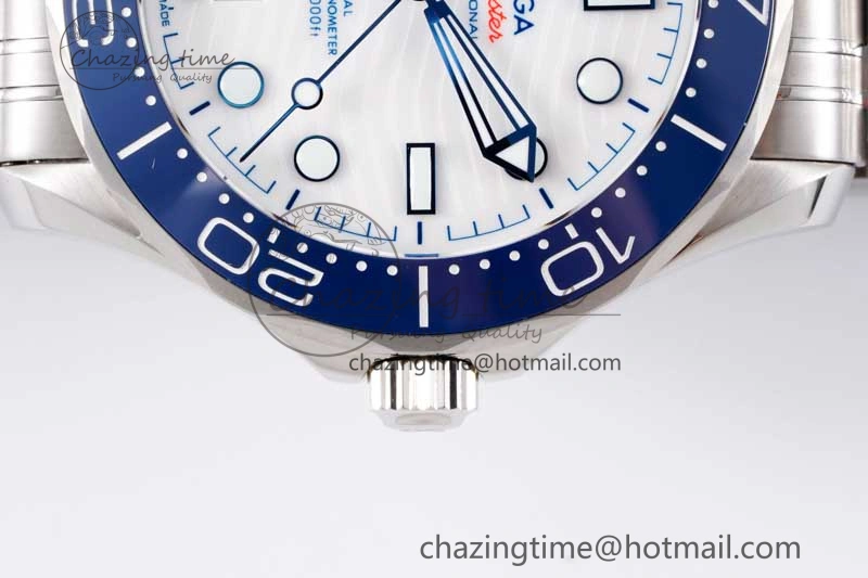 Seamaster Diver 300M SS Blue Ceramic Bezel JVSF 1:1 Best Edition White Dial on SS Bracelet A2824