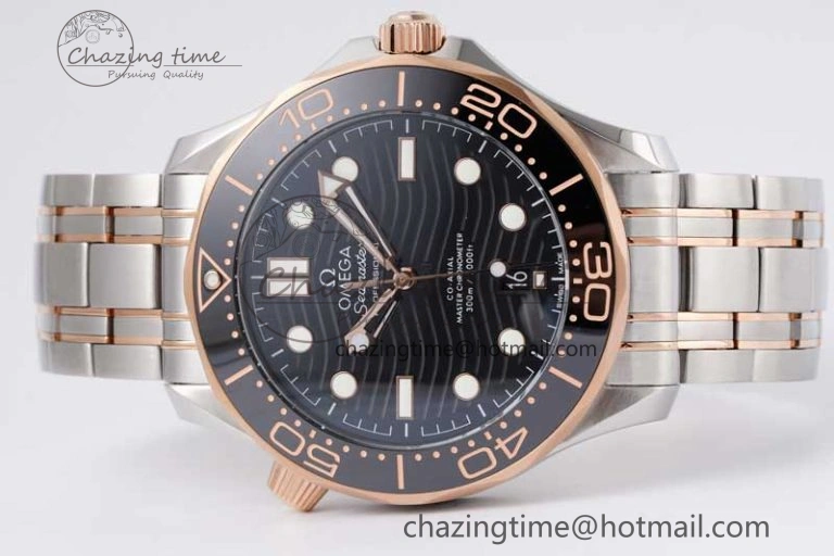 Seamaster Diver 300M SS RG Black Ceramic Bezel JVSF 1:1 Best Edition Black Dial on SS RG Bracelet A2824