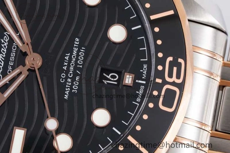 Seamaster Diver 300M SS RG Black Ceramic Bezel JVSF 1:1 Best Edition Black Dial on SS RG Bracelet A2824