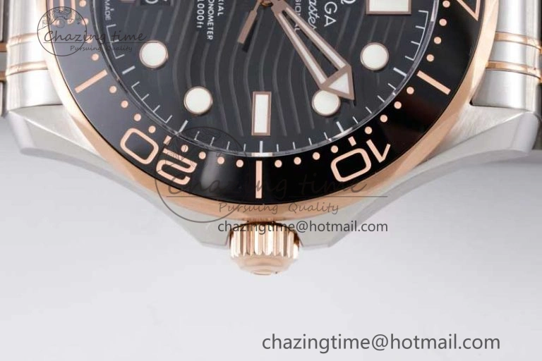 Seamaster Diver 300M SS RG Black Ceramic Bezel JVSF 1:1 Best Edition Black Dial on SS RG Bracelet A2824