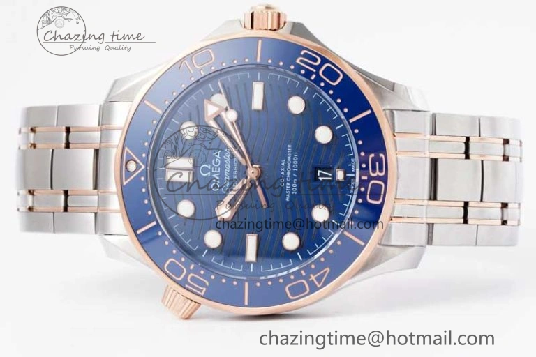 Seamaster Diver 300M SS RG Blue Ceramic Bezel JVSF 1:1 Best Edition Blue Dial on SS RG Bracelet A2824