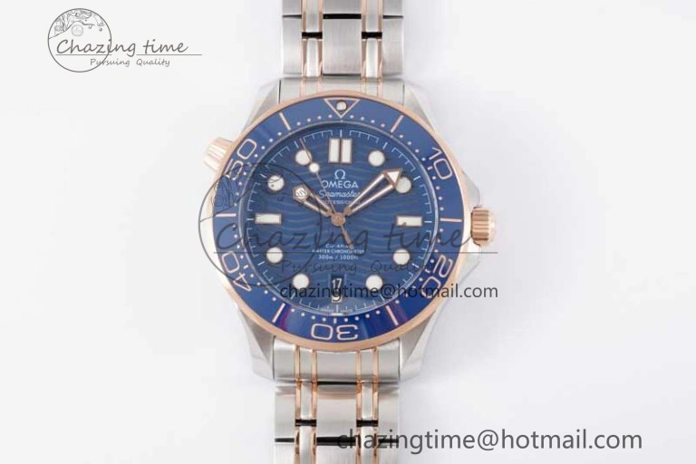 Seamaster Diver 300M SS RG Blue Ceramic Bezel JVSF 1:1 Best Edition Blue Dial on SS RG Bracelet A2824