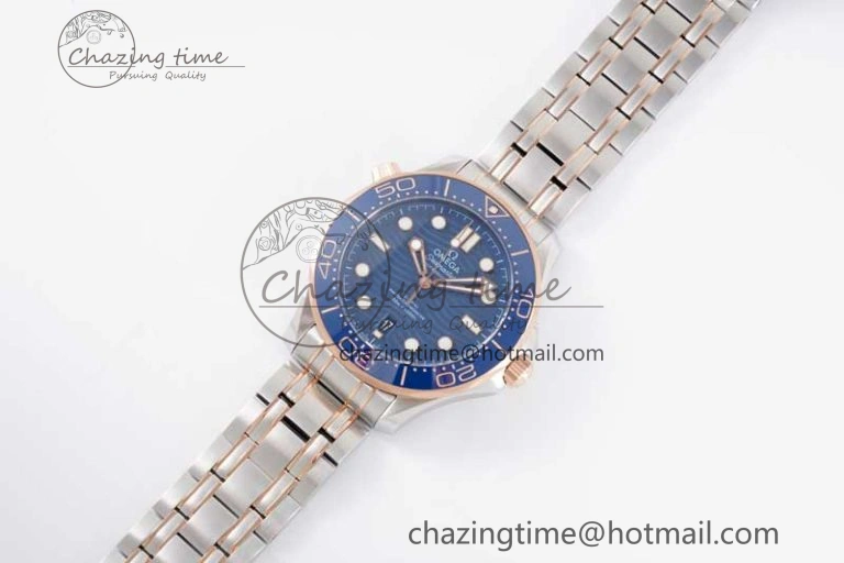Seamaster Diver 300M SS RG Blue Ceramic Bezel JVSF 1:1 Best Edition Blue Dial on SS RG Bracelet A2824