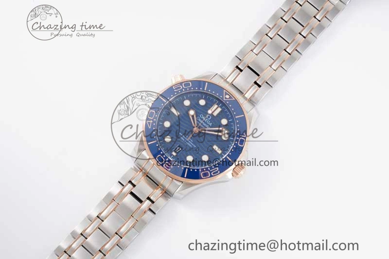 Seamaster Diver 300M SS RG Blue Ceramic Bezel JVSF 1:1 Best Edition Blue Dial on SS RG Bracelet A2824