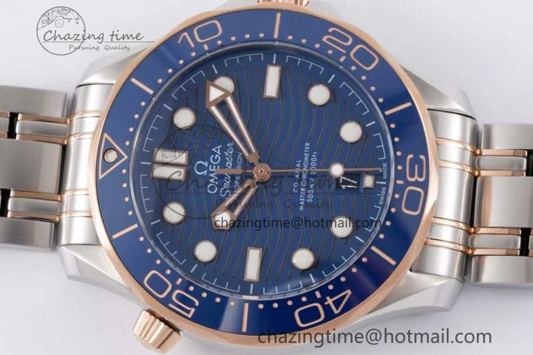 Seamaster Diver 300M SS RG Blue Ceramic Bezel JVSF 1:1 Best Edition Blue Dial on SS RG Bracelet A2824