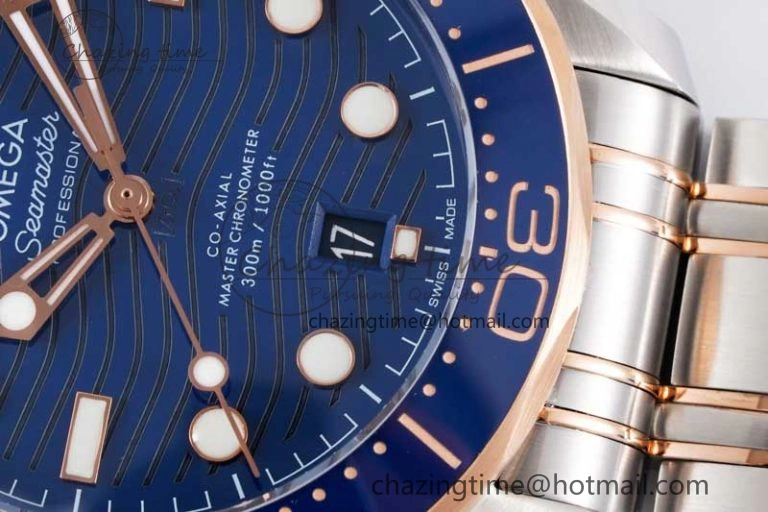 Seamaster Diver 300M SS RG Blue Ceramic Bezel JVSF 1:1 Best Edition Blue Dial on SS RG Bracelet A2824