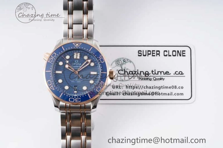 Seamaster Diver 300M SS RG Blue Ceramic Bezel JVSF 1:1 Best Edition Blue Dial on SS RG Bracelet A2824