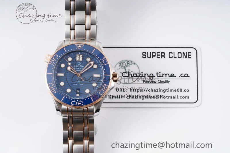 Seamaster Diver 300M SS RG Blue Ceramic Bezel JVSF 1:1 Best Edition Blue Dial on SS RG Bracelet A2824
