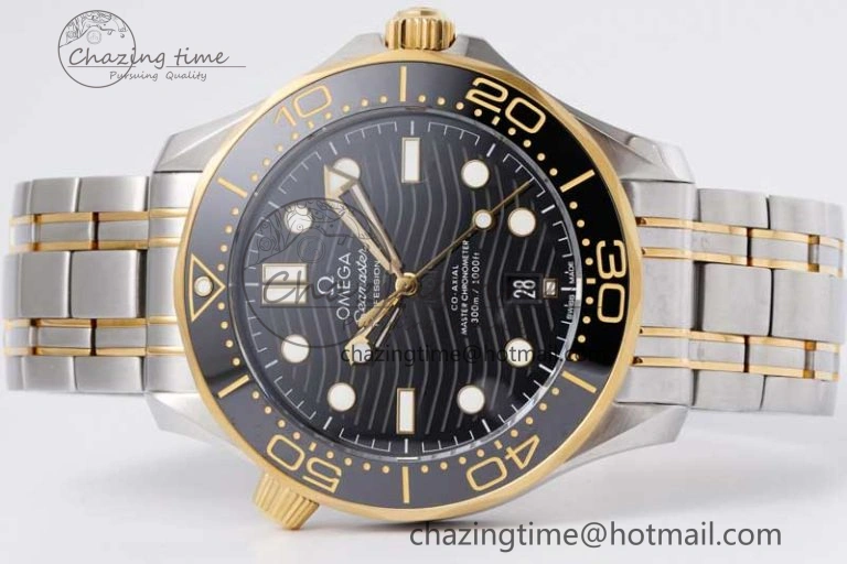 Seamaster Diver 300M SS YG Black Ceramic Bezel JVSF 1:1 Best Edition Black Dial on SS YG Bracelet A2824