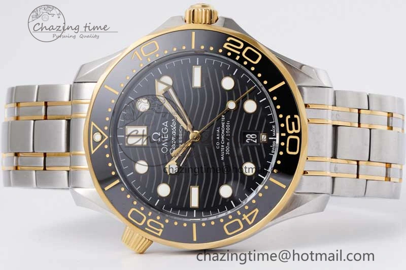 Seamaster Diver 300M SS YG Black Ceramic Bezel JVSF 1:1 Best Edition Black Dial on SS YG Bracelet A2824
