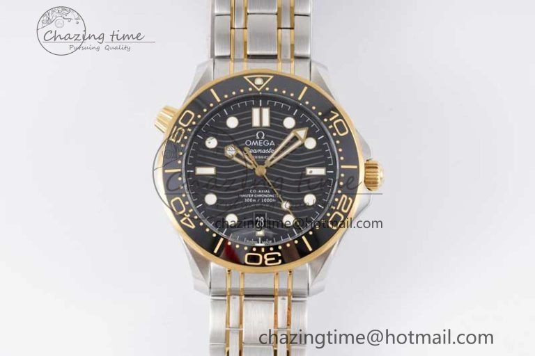 Seamaster Diver 300M SS YG Black Ceramic Bezel JVSF 1:1 Best Edition Black Dial on SS YG Bracelet A2824