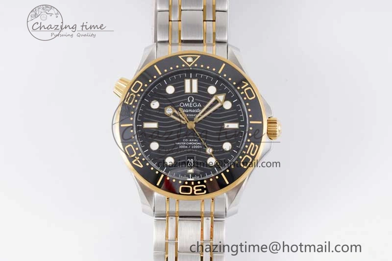 Seamaster Diver 300M SS YG Black Ceramic Bezel JVSF 1:1 Best Edition Black Dial on SS YG Bracelet A2824