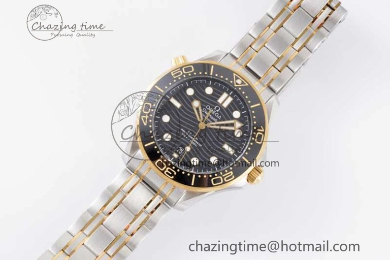 Seamaster Diver 300M SS YG Black Ceramic Bezel JVSF 1:1 Best Edition Black Dial on SS YG Bracelet A2824