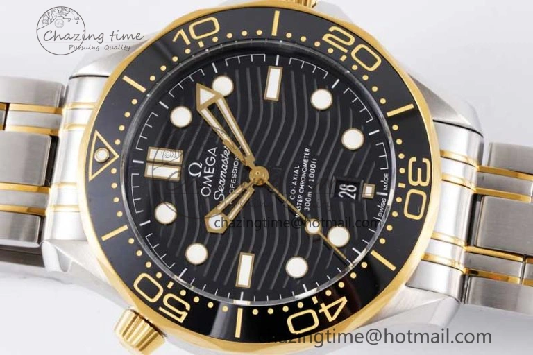 Seamaster Diver 300M SS YG Black Ceramic Bezel JVSF 1:1 Best Edition Black Dial on SS YG Bracelet A2824