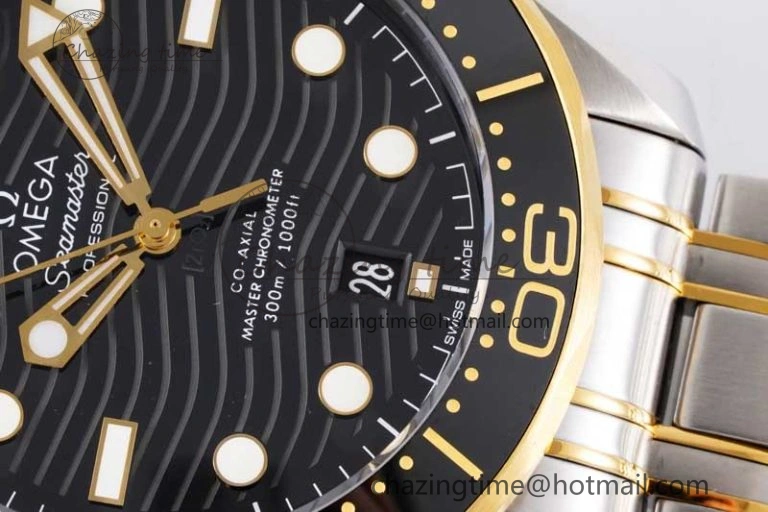 Seamaster Diver 300M SS YG Black Ceramic Bezel JVSF 1:1 Best Edition Black Dial on SS YG Bracelet A2824