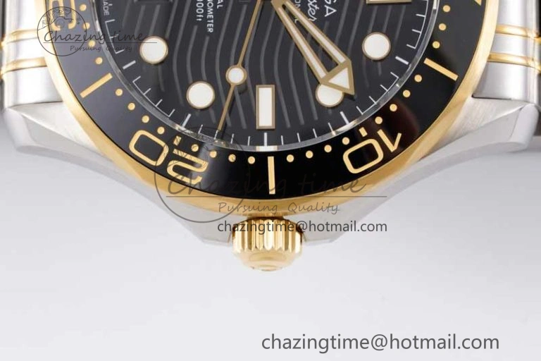 Seamaster Diver 300M SS YG Black Ceramic Bezel JVSF 1:1 Best Edition Black Dial on SS YG Bracelet A2824