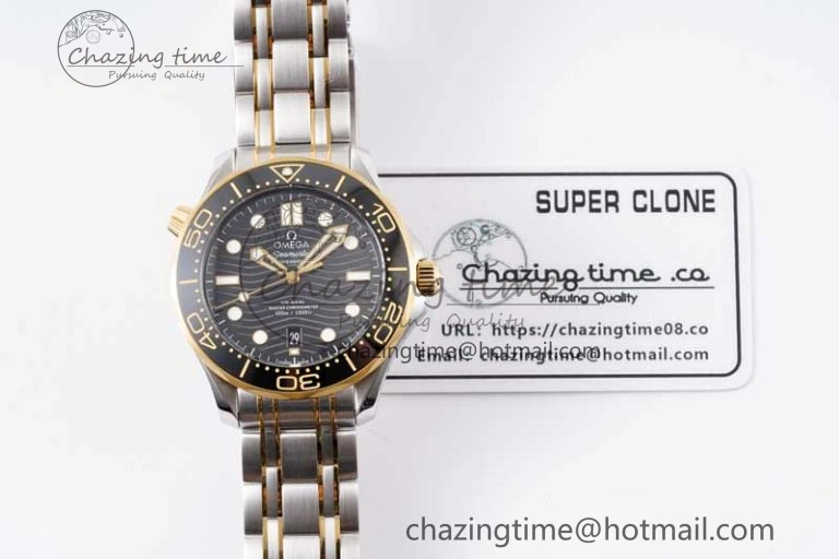 Seamaster Diver 300M SS YG Black Ceramic Bezel JVSF 1:1 Best Edition Black Dial on SS YG Bracelet A2824