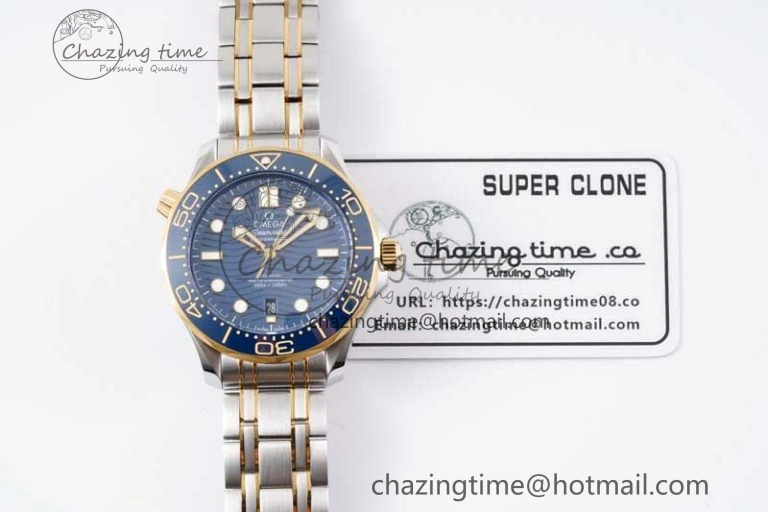 Seamaster Diver 300M SS YG Blue Ceramic Bezel JVSF 1:1 Best Edition Blue Dial on SS YG Bracelet A2824