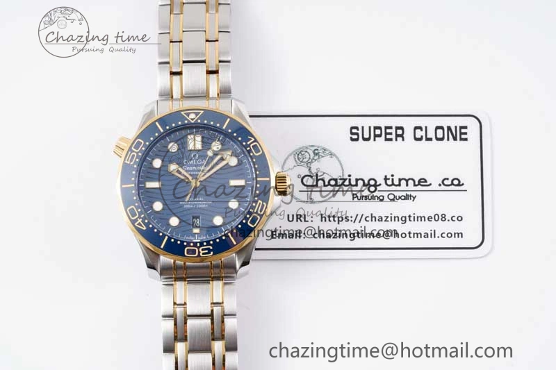 Seamaster Diver 300M SS YG Blue Ceramic Bezel JVSF 1:1 Best Edition Blue Dial on SS YG Bracelet A2824