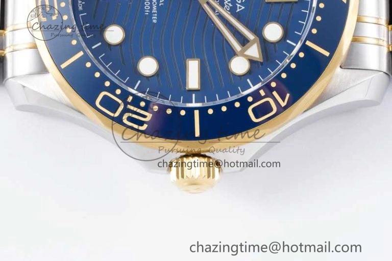 Seamaster Diver 300M SS YG Blue Ceramic Bezel JVSF 1:1 Best Edition Blue Dial on SS YG Bracelet A2824