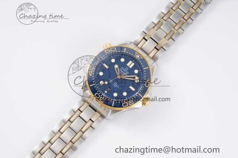 Seamaster Diver 300M SS YG Blue Ceramic Bezel JVSF 1:1 Best Edition Blue Dial on SS YG Bracelet A2824