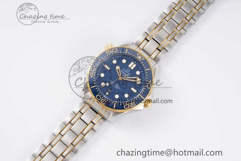 Seamaster Diver 300M SS YG Blue Ceramic Bezel JVSF 1:1 Best Edition Blue Dial on SS YG Bracelet A2824