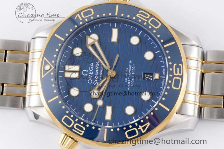 Seamaster Diver 300M SS YG Blue Ceramic Bezel JVSF 1:1 Best Edition Blue Dial on SS YG Bracelet A2824