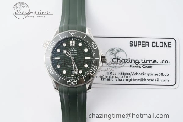 Seamaster Diver 300M VSF 1:1 Best Edition Green Ceramic Green Dial on Green Rubber Strap A8800 V2