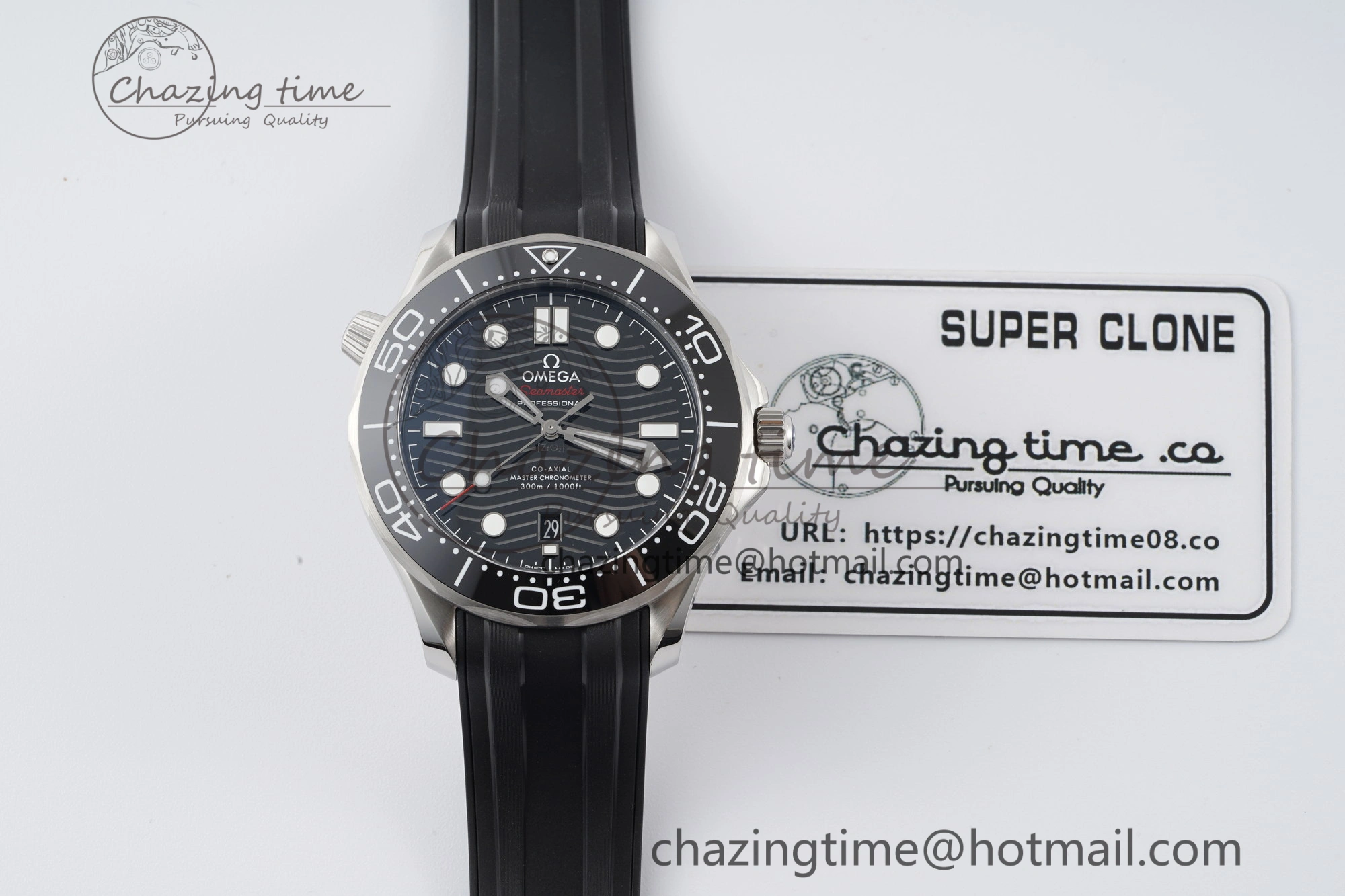 Seamaster Diver 300M ZF 1:1 Best Edition Black Ceramic Black Dial on Black Rubber Strap A8800
