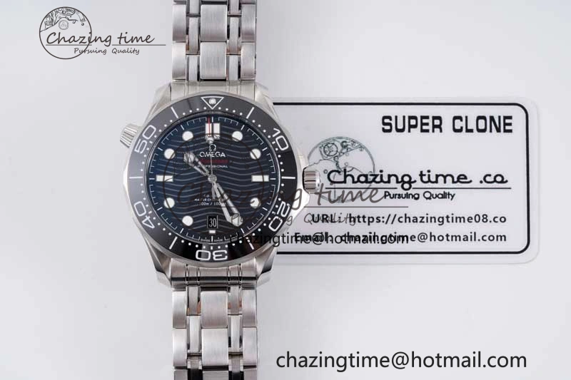 Seamaster Diver 300M ZF 1:1 Best Edition Black Ceramic Black Dial on SS Bracelet A8800