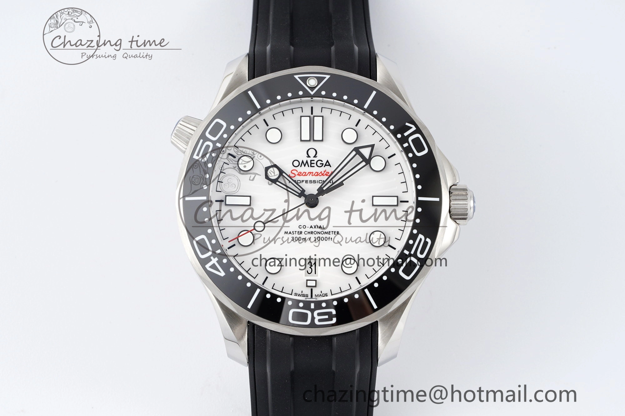 Seamaster Diver 300M ZF 1:1 Best Edition Black Ceramic White Dial on Black Rubber Strap A8800
