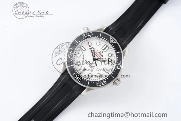 Seamaster Diver 300M ZF 1:1 Best Edition Black Ceramic White Dial on Black Rubber Strap A8800