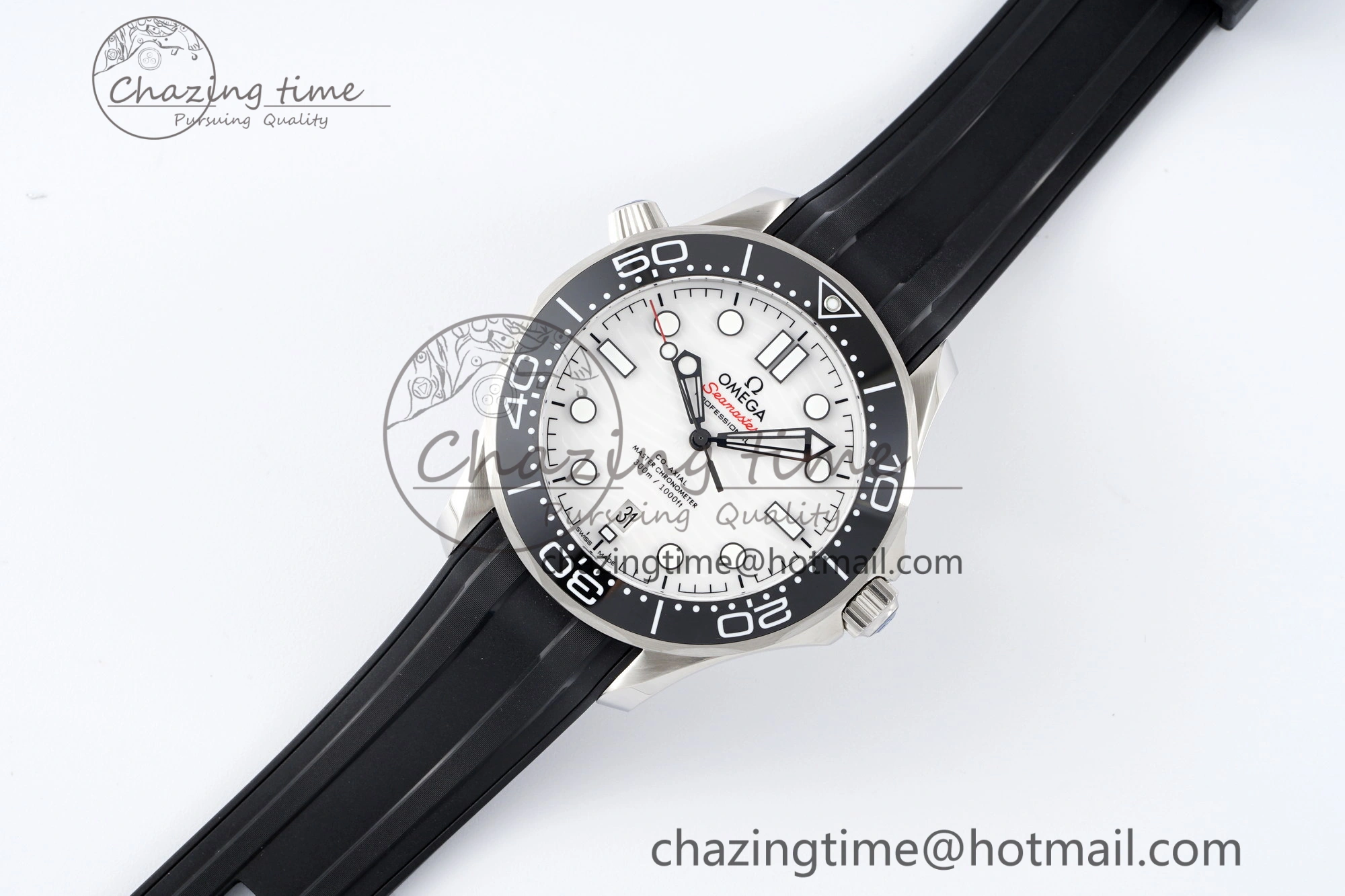 Seamaster Diver 300M ZF 1:1 Best Edition Black Ceramic White Dial on Black Rubber Strap A8800