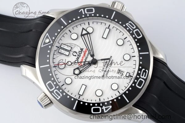 Seamaster Diver 300M ZF 1:1 Best Edition Black Ceramic White Dial on Black Rubber Strap A8800