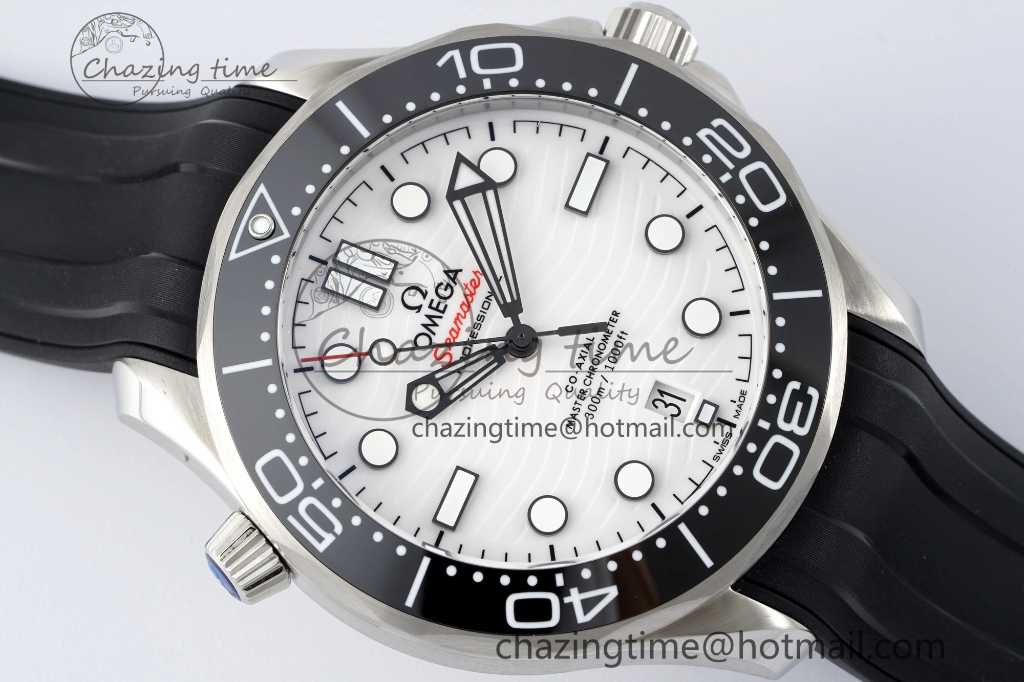 Seamaster Diver 300M ZF 1:1 Best Edition Black Ceramic White Dial on Black Rubber Strap A8800