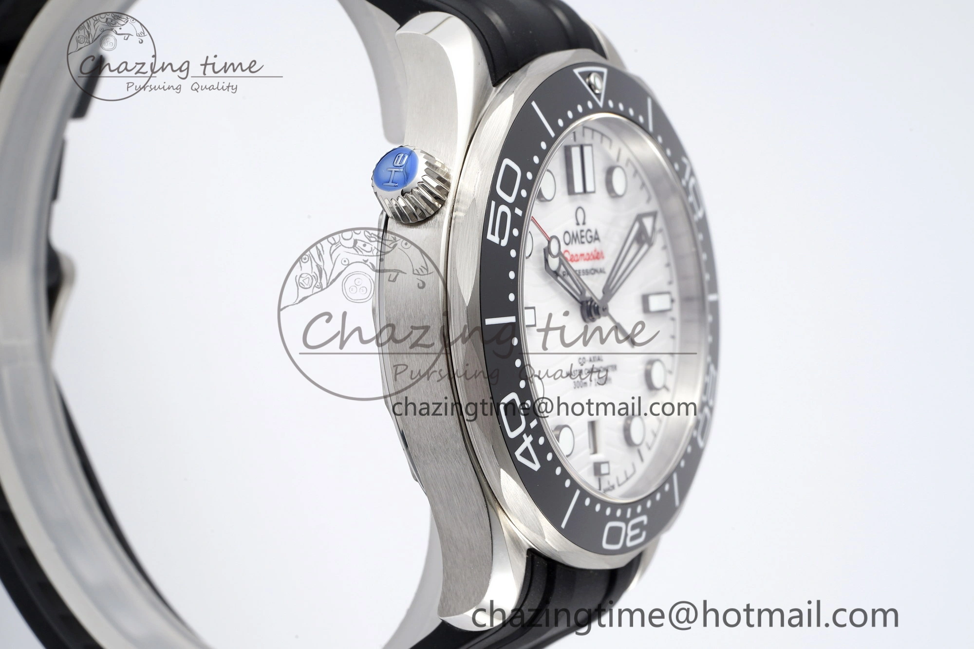 Seamaster Diver 300M ZF 1:1 Best Edition Black Ceramic White Dial on Black Rubber Strap A8800