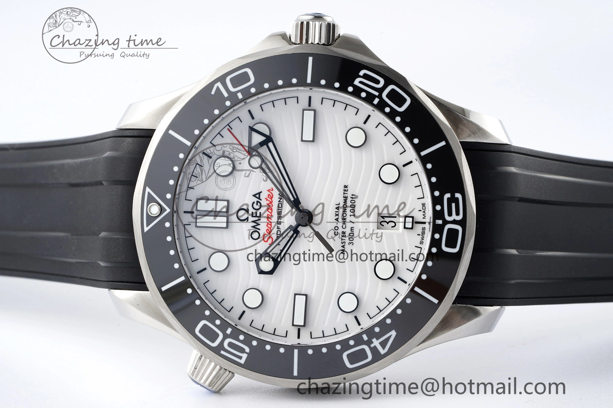 Seamaster Diver 300M ZF 1:1 Best Edition Black Ceramic White Dial on Black Rubber Strap A8800