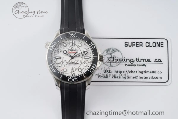 Seamaster Diver 300M ZF 1:1 Best Edition Black Ceramic White Dial on Black Rubber Strap A8800