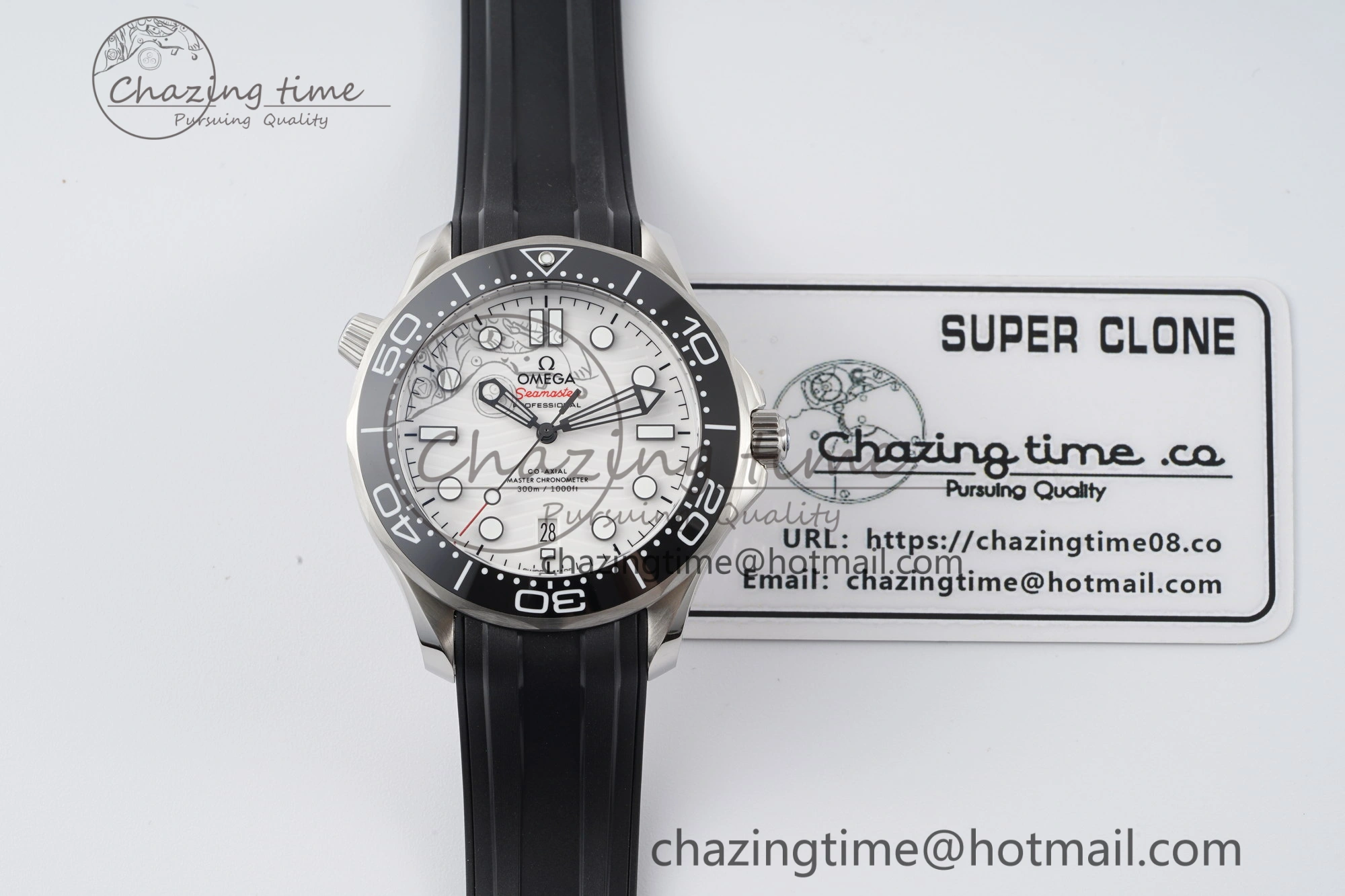 Seamaster Diver 300M ZF 1:1 Best Edition Black Ceramic White Dial on Black Rubber Strap A8800