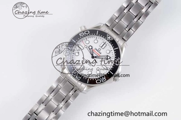 Seamaster Diver 300M ZF 1:1 Best Edition Black Ceramic White Dial on SS Bracelet A8800