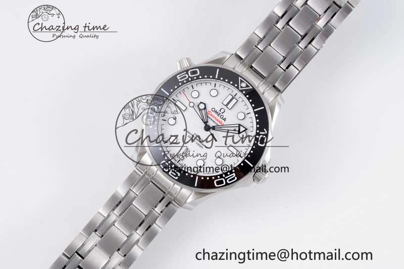Seamaster Diver 300M ZF 1:1 Best Edition Black Ceramic White Dial on SS Bracelet A8800