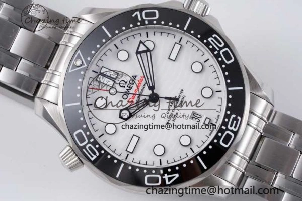 Seamaster Diver 300M ZF 1:1 Best Edition Black Ceramic White Dial on SS Bracelet A8800