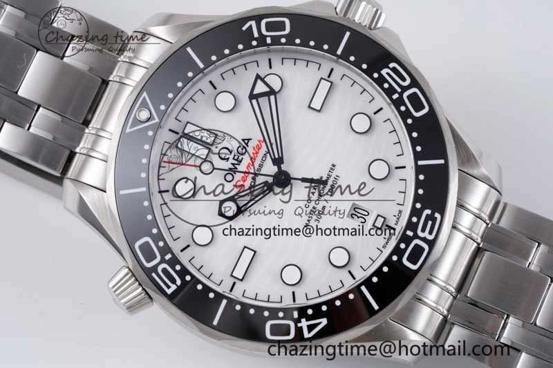 Seamaster Diver 300M ZF 1:1 Best Edition Black Ceramic White Dial on SS Bracelet A8800
