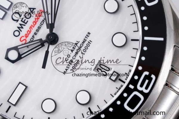 Seamaster Diver 300M ZF 1:1 Best Edition Black Ceramic White Dial on SS Bracelet A8800