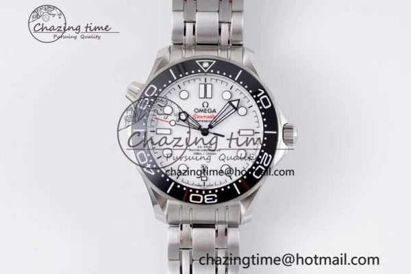 Seamaster Diver 300M ZF 1:1 Best Edition Black Ceramic White Dial on SS Bracelet A8800