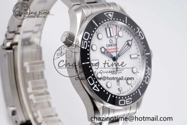 Seamaster Diver 300M ZF 1:1 Best Edition Black Ceramic White Dial on SS Bracelet A8800