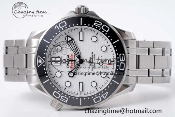 Seamaster Diver 300M ZF 1:1 Best Edition Black Ceramic White Dial on SS Bracelet A8800
